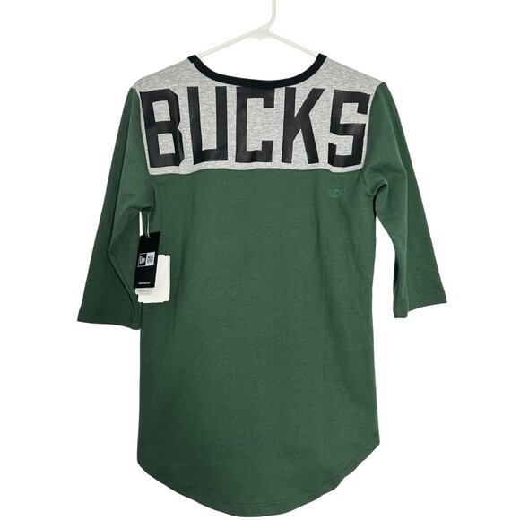 Milwaukee Bucks Women's 3/4 Sleeve Green & Gray New Era Shirt Small - Picture 2 of 12